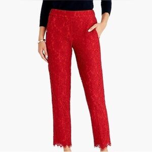 J. Crew Red Floral Lace Easy Ankle Pant Size 6
